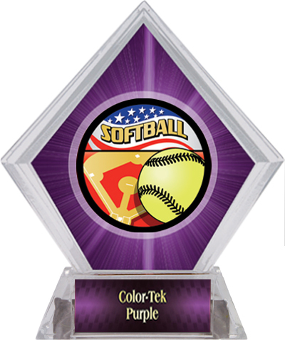 Award Americana Softball Purple Diamond Ice Trophy. Personalization is available on this item.