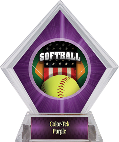 Awards Patriot Softball Purple Diamond Ice Trophy. Personalization is available on this item.