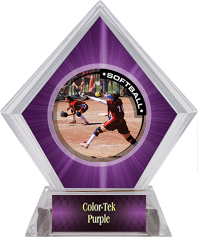 Awards P.R.1 Softball Purple Diamond Ice Trophy. Personalization is available on this item.