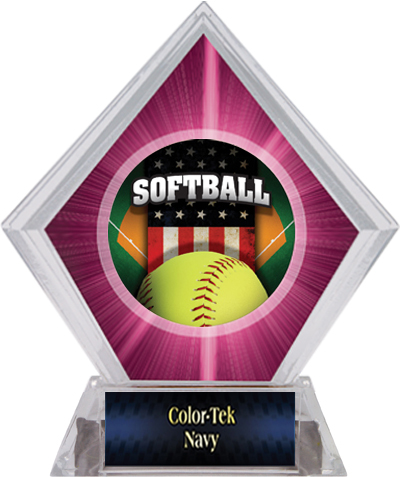 Awards Patriot Softball Pink Diamond Ice Trophy. Personalization is available on this item.