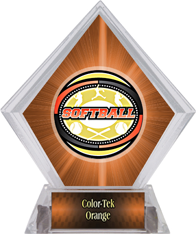 Awards Classic Softball Orange Diamond Ice Trophy. Personalization is available on this item.
