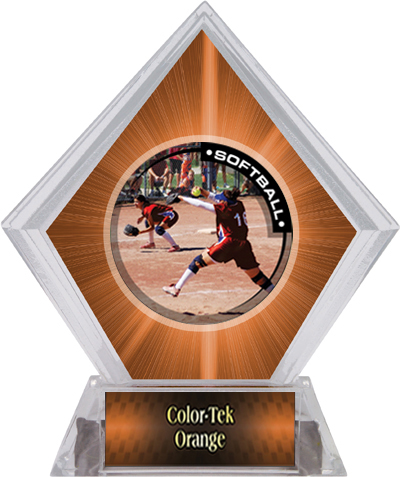 Awards P.R.1 Softball Orange Diamond Ice Trophy. Personalization is available on this item.
