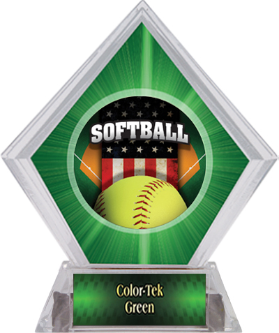 Awards Patriot Softball Green Diamond Ice Trophy. Personalization is available on this item.