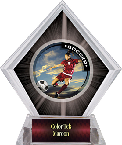 Awards P.R. Female Soccer Black Diamond Ice Trophy. Personalization is available on this item.