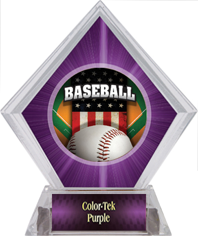 Awards Patriot Baseball Purple Diamond Ice Trophy. Personalization is available on this item.