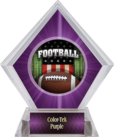 Awards Patriot Football Purple Diamond Ice Trophy. Personalization is available on this item.