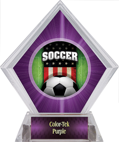 Awards Patriot Soccer Purple Diamond Ice Trophy. Personalization is available on this item.