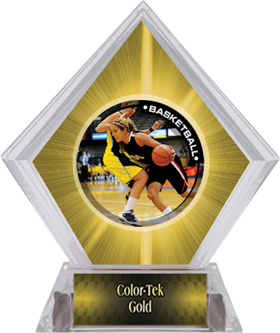 P.R. Female Basketball Yellow Diamond Ice Trophy. Personalization is available on this item.
