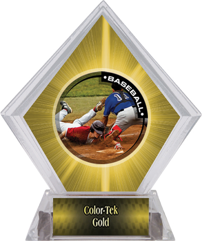 Awards P.R.2 Baseball Yellow Diamond Ice Trophy. Personalization is available on this item.