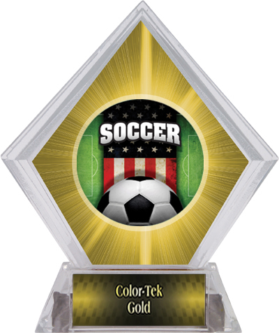 Awards Patriot Soccer Yellow Diamond Ice Trophy. Personalization is available on this item.