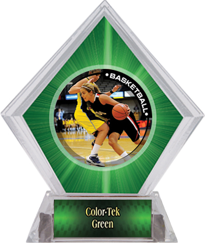P.R. Female Basketball Green Diamond Ice Trophy. Personalization is available on this item.