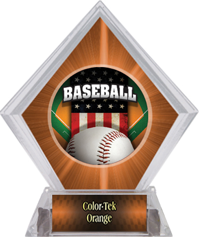 Awards Patriot Baseball Orange Diamond Ice Trophy. Personalization is available on this item.
