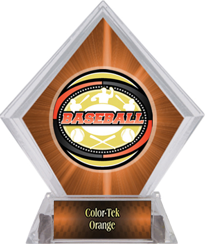 Awards Classic Baseball Orange Diamond Ice Trophy. Personalization is available on this item.