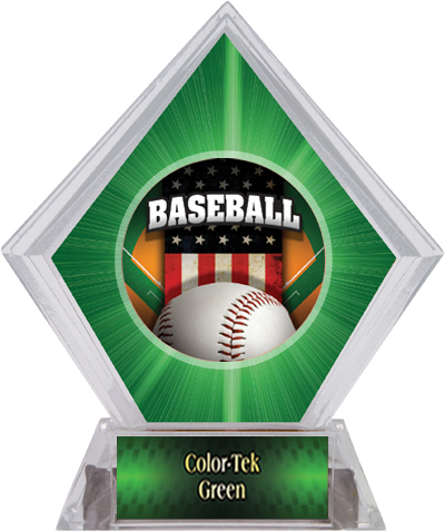 Awards Patriot Baseball Green Diamond Ice Trophy. Personalization is available on this item.