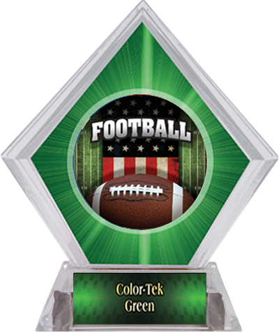 Awards Patriot Football Green Diamond Ice Trophy. Personalization is available on this item.