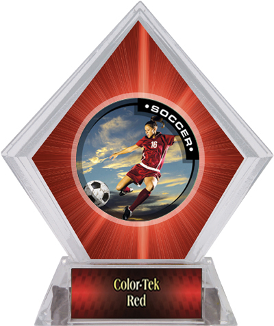 P.R. Female Soccer Red Diamond Ice Trophy. Personalization is available on this item.