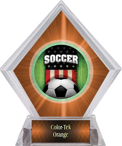 Awards Patriot Soccer Orange Diamond Ice Trophy. Personalization is available on this item.