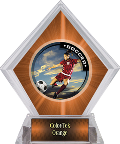 P.R. Female Soccer Orange Diamond Ice Trophy. Personalization is available on this item.