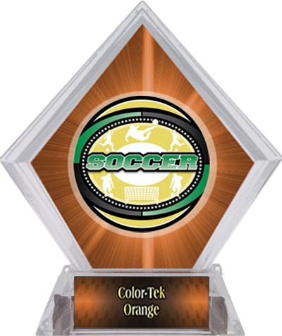 Awards Classic Soccer Orange Diamond Ice Trophy. Personalization is available on this item.