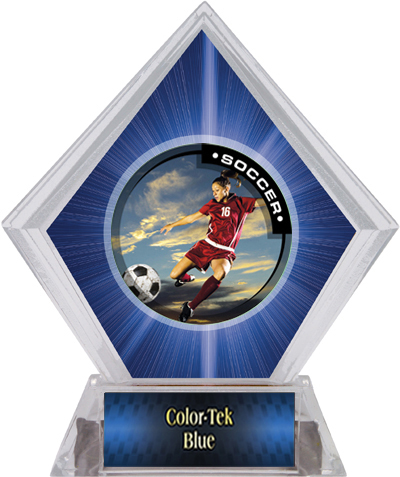 P.R. Female Soccer Blue Diamond Ice Trophy. Personalization is available on this item.