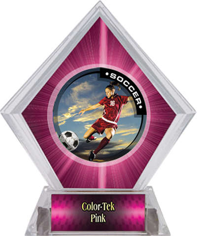P.R. Female Soccer Pink Diamond Ice Trophy. Personalization is available on this item.