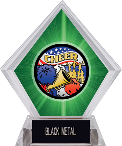 Awards Americana Cheer Green Diamond Ice Trophy. Engraving is available on this item.