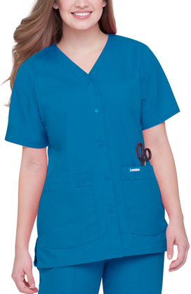 Landau Misses & Womens Snap Front Tunic Scrub Top. Embroidery is available on this item.
