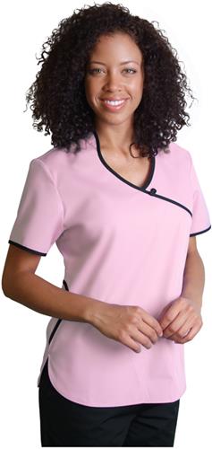 Adar Womens Asian Style Contrast Trim Scrub Top. Embroidery is available on this item.