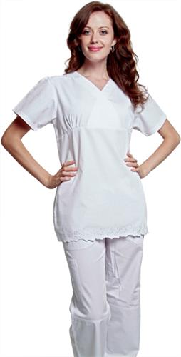 Adar Womens Daisy Border Uniform Top. Embroidery is available on this item.