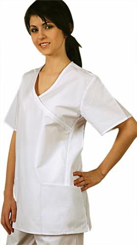 Adar Women Mock Wrap Piped Side Insets Uniform Top. Embroidery is available on this item.