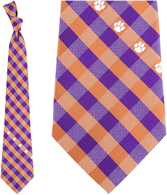Eagles Wings NCAA Clemson Woven Poly Check Tie