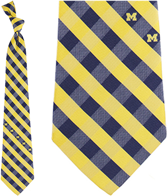 Eagles Wings NCAA Michigan Woven Poly Check Tie