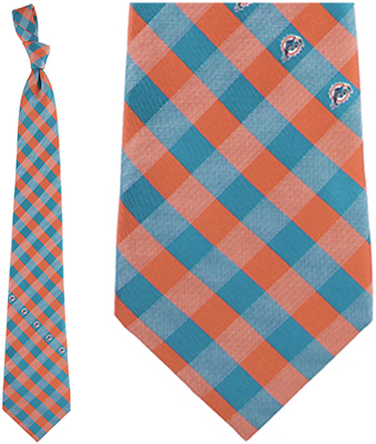 Eagles Wings NFL Dolphins Woven Poly Check Tie