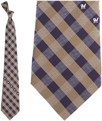 Eagles Wings MLB Brewers Woven Poly Check Tie