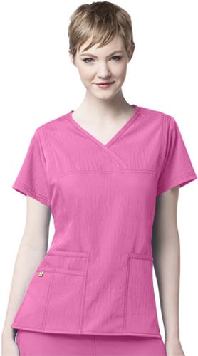 WonderWink Four-Stretch Y-Neck Scrub Top. Embroidery is available on this item.