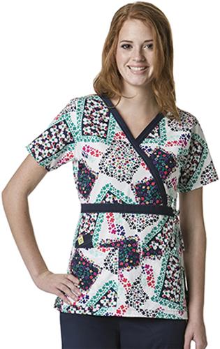 WonderWink Floral Frames Mock Wrap Scrub Top. Embroidery is available on this item.