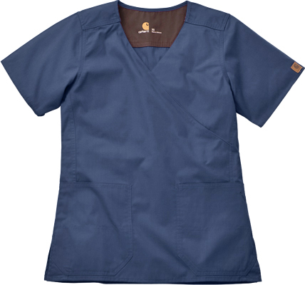 Carhartt Women's Mock Wrap Two-Pocket Scrub Top. Embroidery is available on this item.