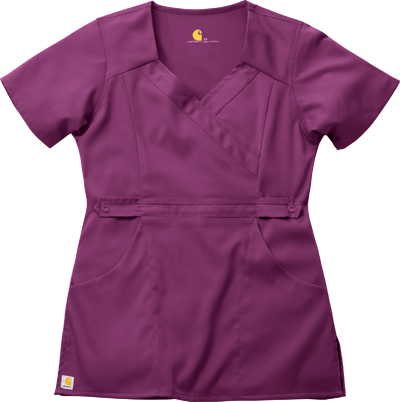 Carhartt Women's Two-Pocket Mock-Wrap Scrub Top. Embroidery is available on this item.