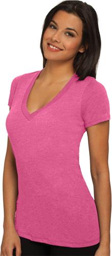 Next Level Pink Women's Tri-Blend Deep V- T-Shirts