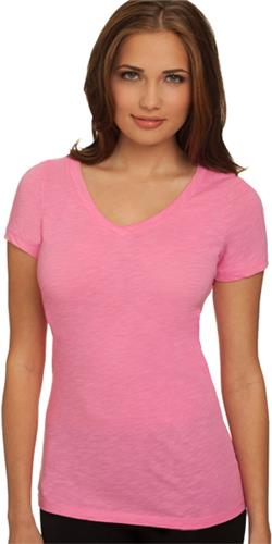 Next Level Pink Women's The Slub V-Neck T-Shirt. Printing is available for this item.