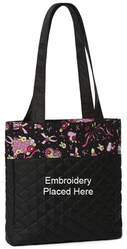 Mary Engelbreit Ribbon of Hope Quilted Tote Bag. Embroidery is available on this item.