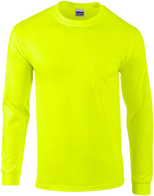 Gildan Adult Long Sleeve Safety T-Shirts w/ Pocket