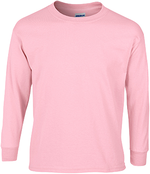 Gildan Pink Ultra Cotton Youth Long Sleeve T-Shirt. Printing is available for this item.