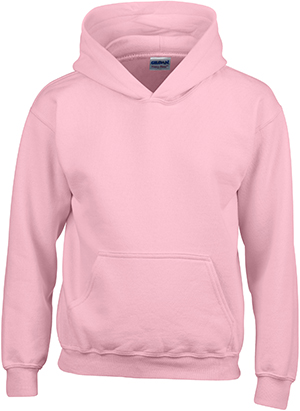 Gildan Pink Heavy Blend Hooded Sweatshirts. Decorated in seven days or less.