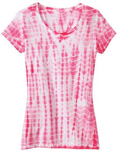 District Juniors Tie-Dye Girly Crew Pink Tee Shirt