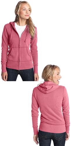 District Juniors French Terry Full-Zip Pink Hoodie. Decorated in seven days or less.