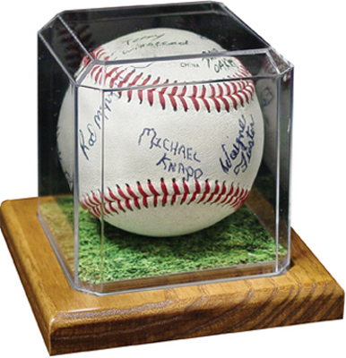Premier Edition Baseball Display With Wood Base - Baseball Equipment & Gear