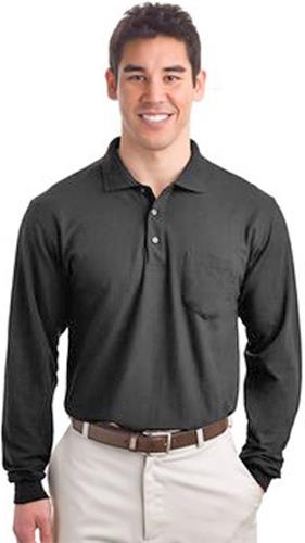 Port & Company Long Sleeve Silk Polo with Pocket. Printing is available for this item.