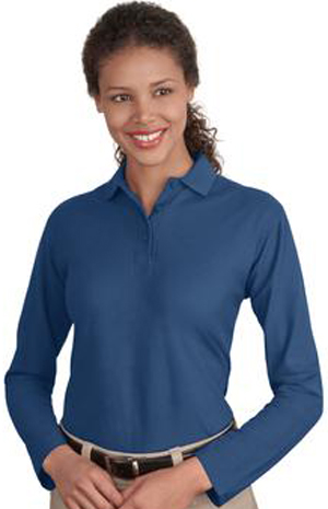 Port & Company Ladies Long Sleeve Silk Touch Polos. Printing is available for this item.