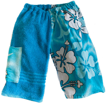 Kiki's Nation Aqua Hibiscus Towel Jammers Shorts